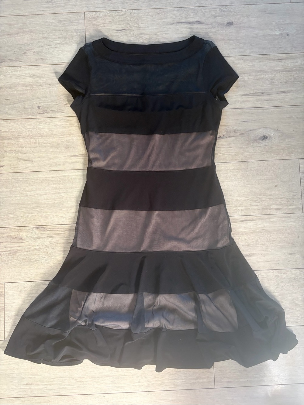 Joseph Black Short-Sleeve Sheer-Panel Fit & Flare Dress